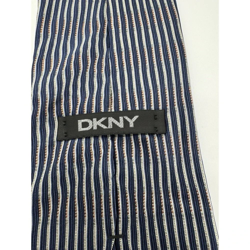 DKNY 100% Silk Tie Blue Striped Necktie‎ Classic Designer Mens Dress Tie